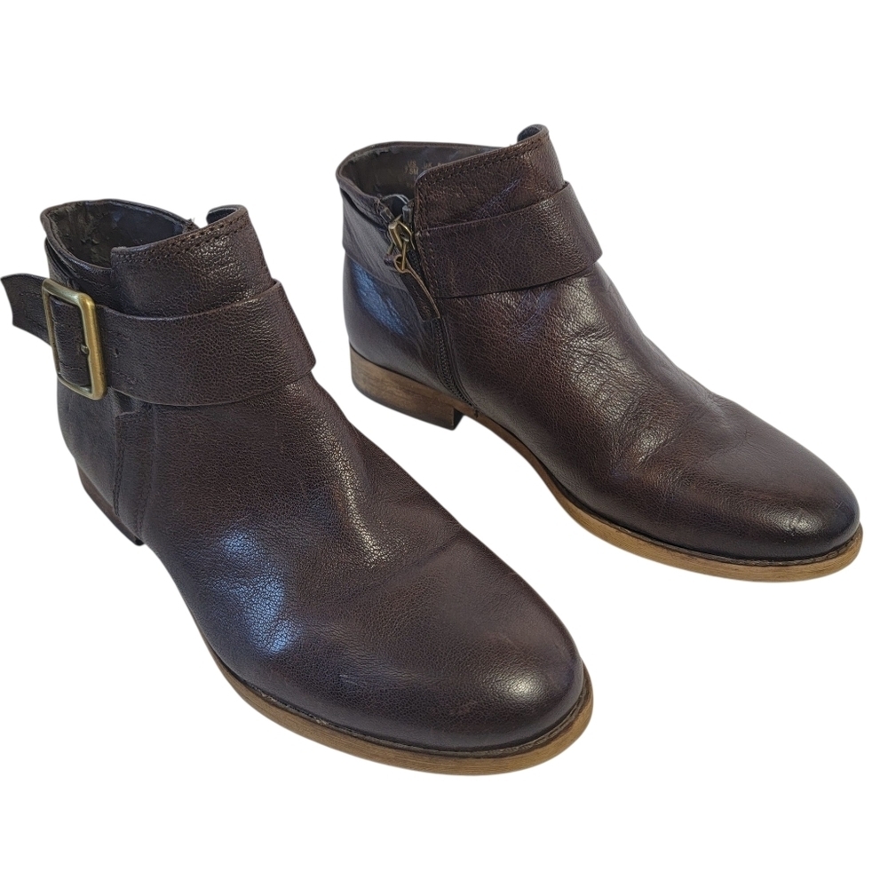 Franco Sarto Brown Leather Side Zip Ankle Boots Women's Sz 7.5M Preppy Academia